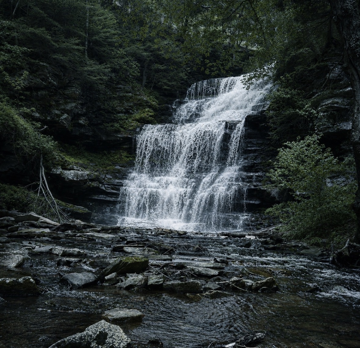 The waterfall in Ricketts Glen State Park that inspired the Falls beanie